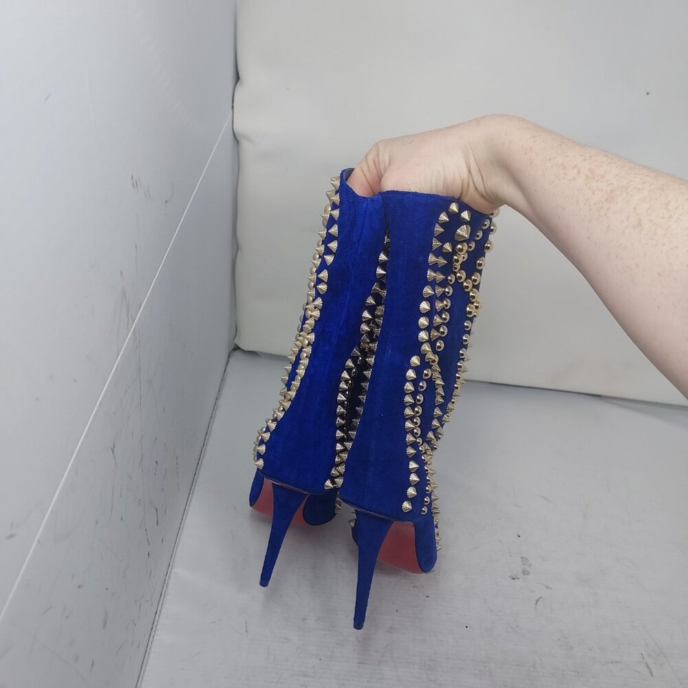 Christian Louboutin Astrilarge Pika Galactiqueen Blue Suede Stud Boot - Picture 9 of 11